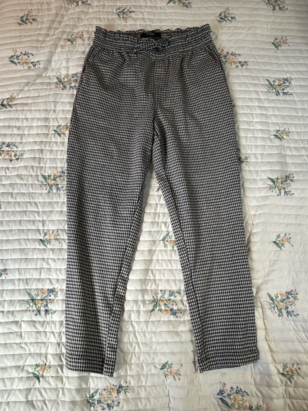 Black & White Houndstooth Paperbag Waist Chinos